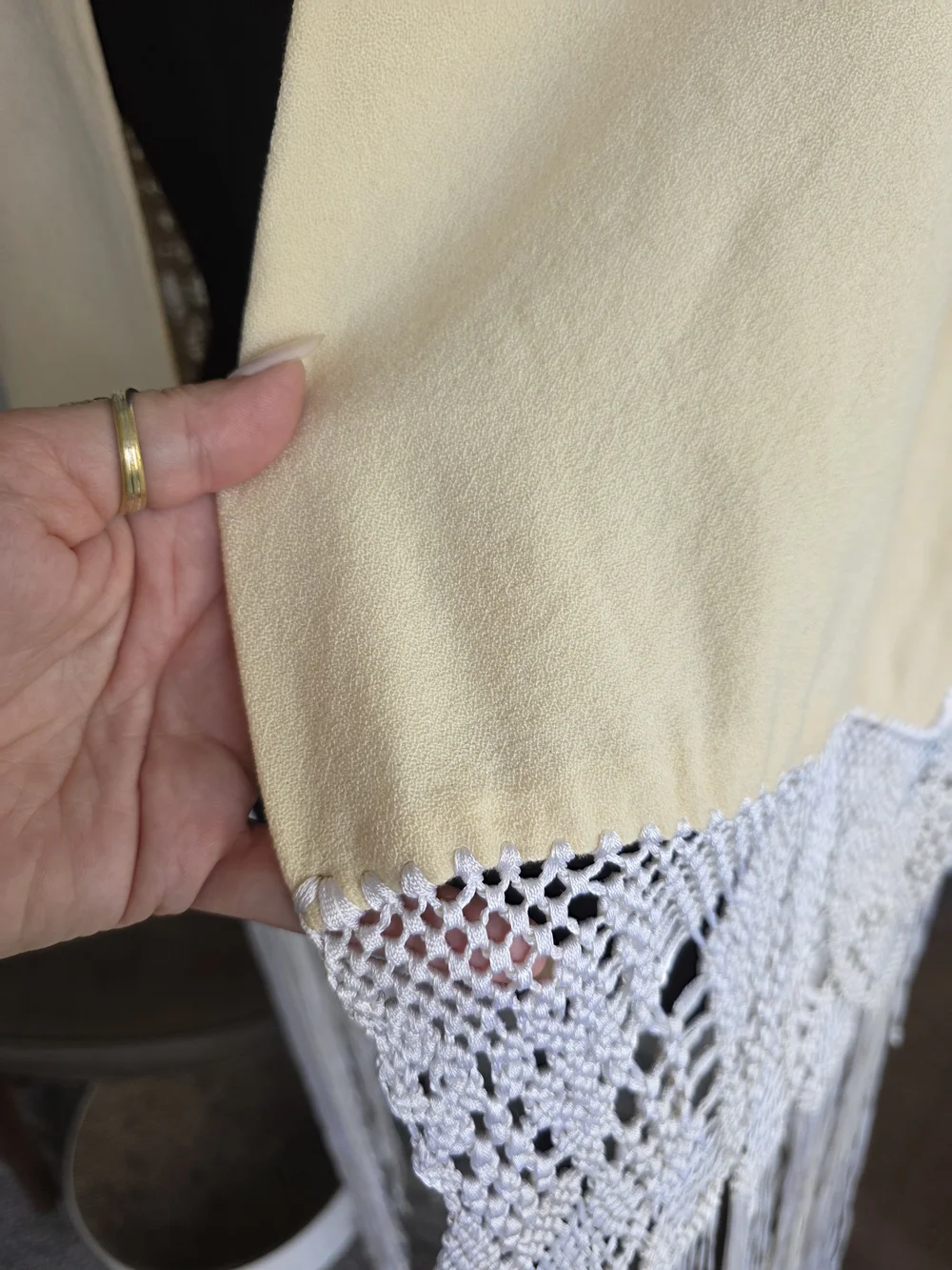 Vintage 70s Dramatic Fringe Wrap Boho Hippie Cream Shawl with White Fringe